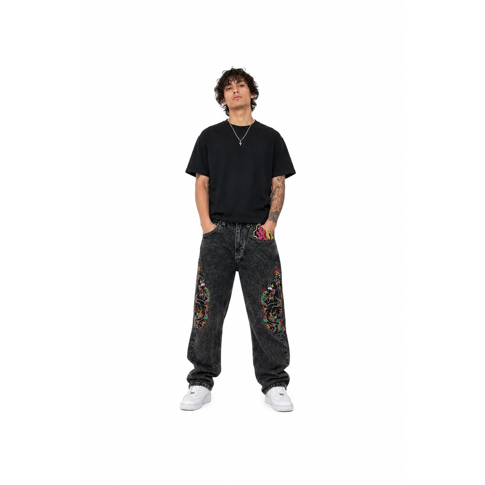 Ninth Hall Ambush Cotton Baggy Jeans Panther Snake Embroidered Denim Pants Black - Picture 2 of 11